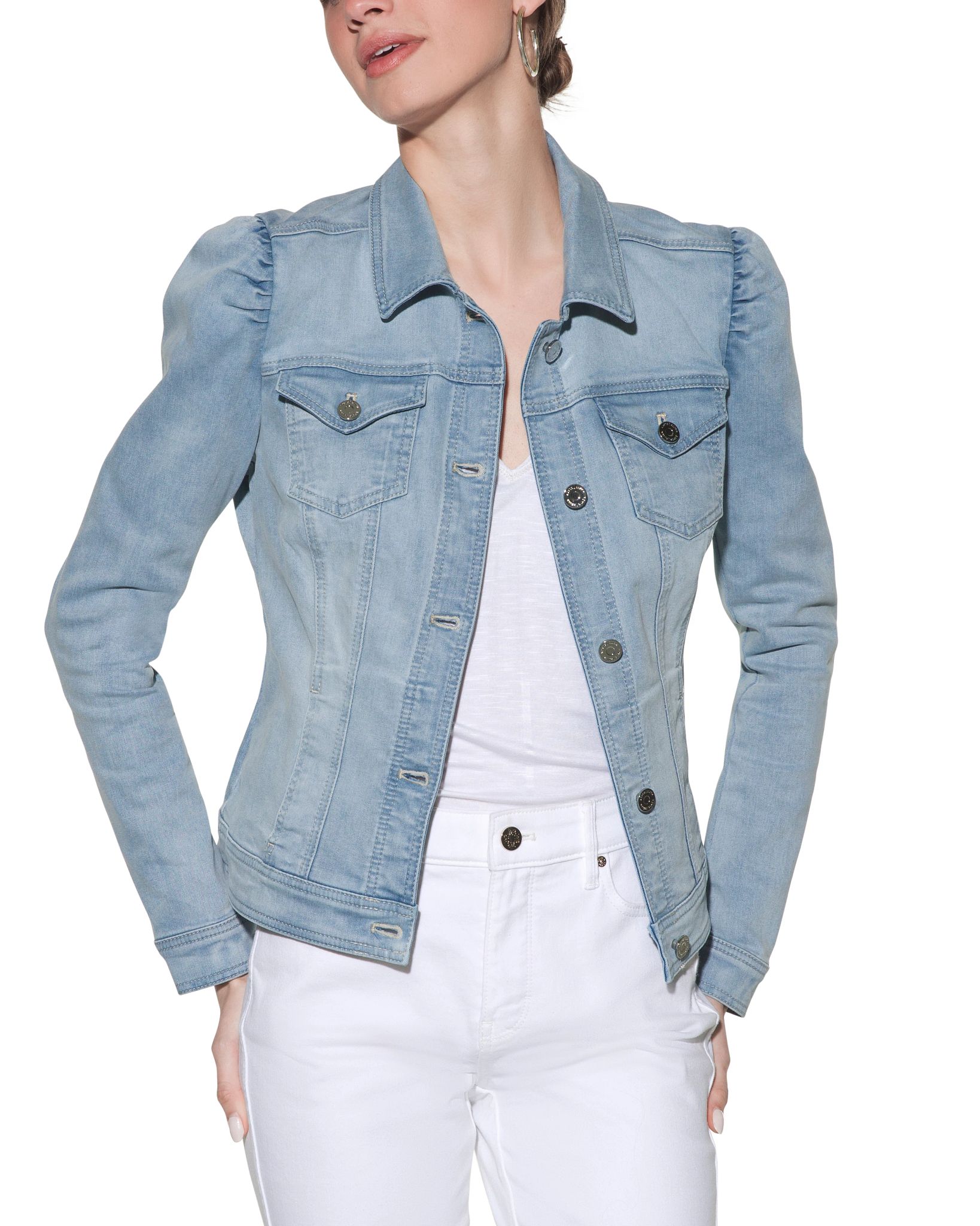 Outlet WHBM Puff Shoulder Denim Jacket White House Black Market